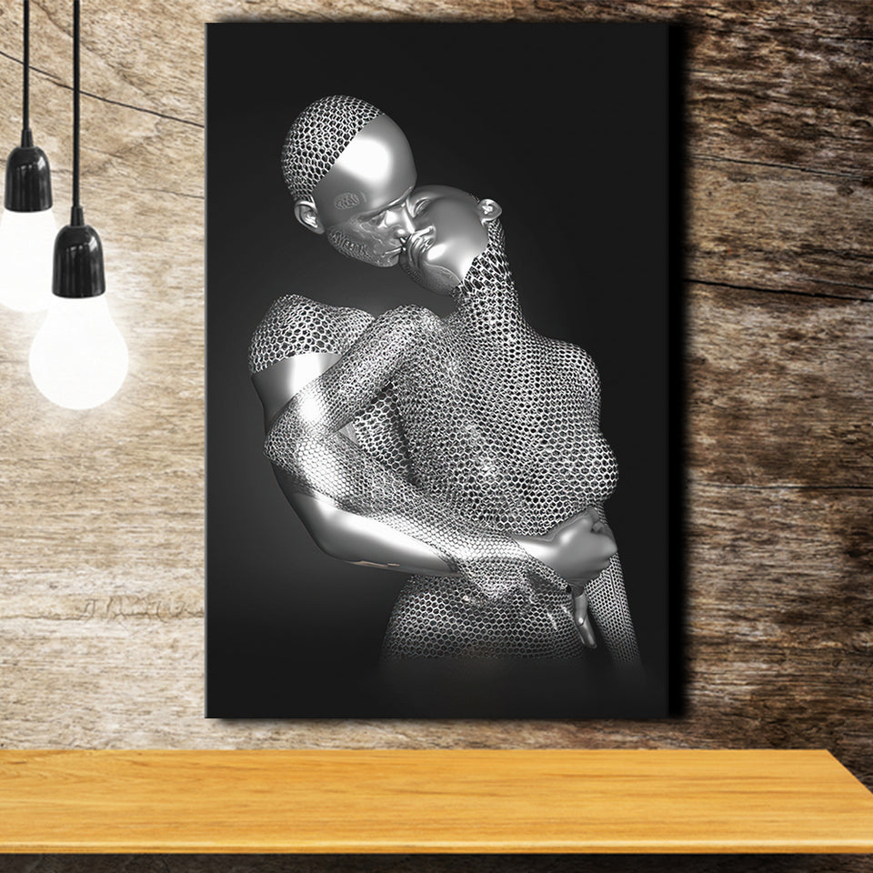 3D Effect Art The Hug Love II Luxury Grey Canvas Prints Wall Art - Painting Canvas, Wall Decor, Home Decor, Prints for Sale