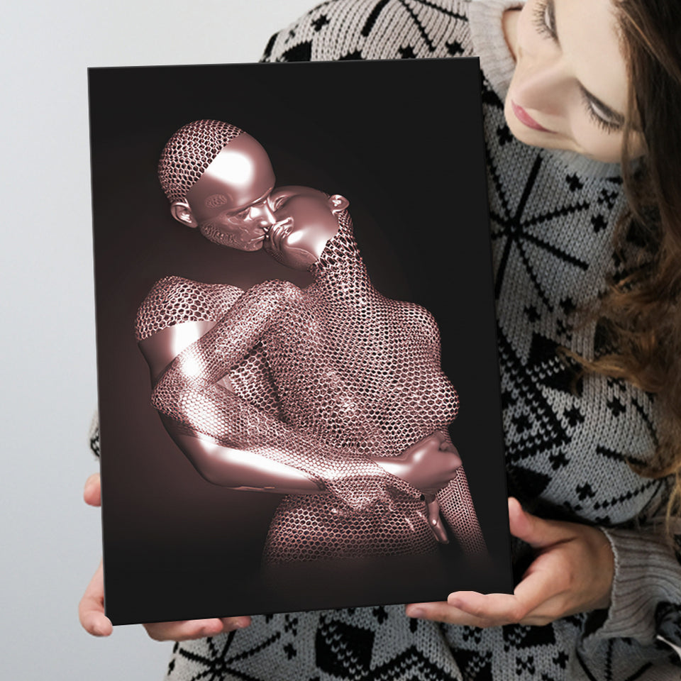 3D Effect Art The Hug Love II Luxury Pink Gold Canvas Prints Wall Art - Painting Canvas, Wall Decor, Home Decor, Prints for Sale