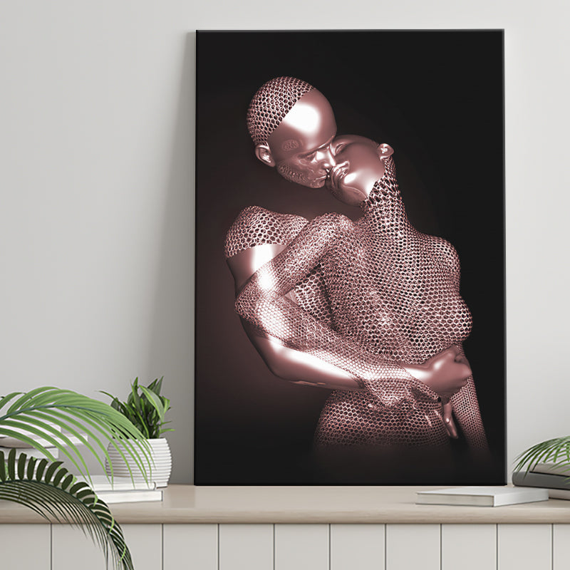 3D Effect Art The Hug Love II Luxury Pink Gold Canvas Prints Wall Art - Painting Canvas, Wall Decor, Home Decor, Prints for Sale