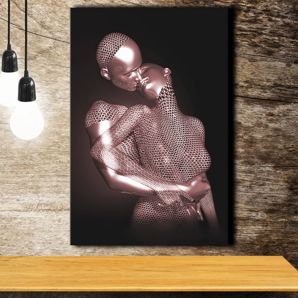 3D Effect Art The Hug Love II Luxury Pink Gold Canvas Prints Wall Art - Painting Canvas, Wall Decor, Home Decor, Prints for Sale