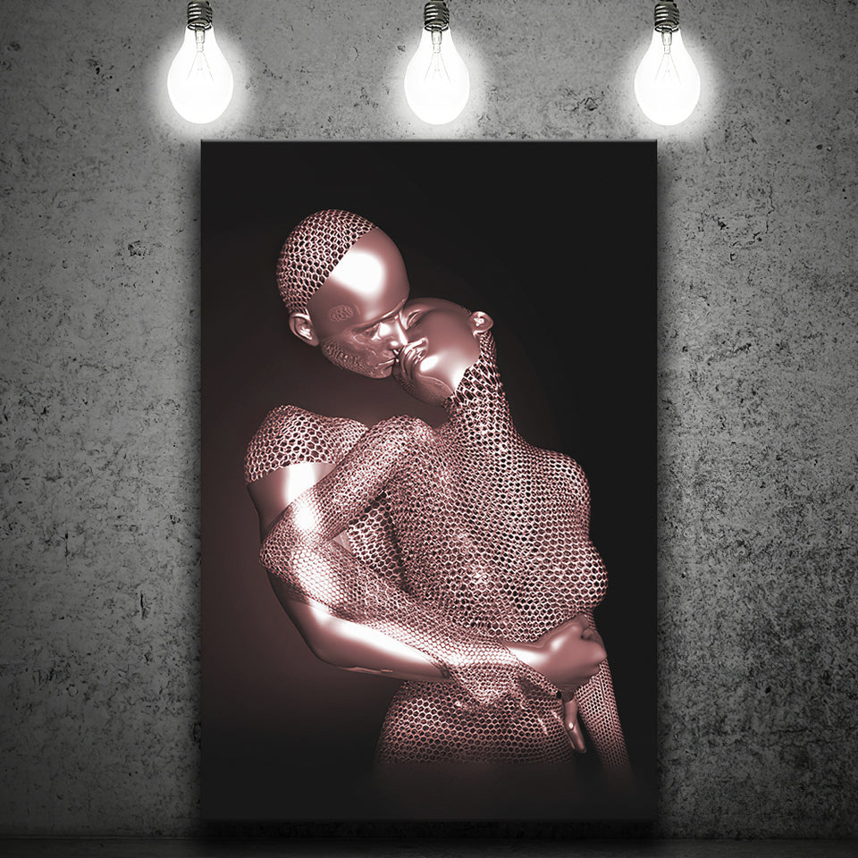 3D Effect Art The Hug Love II Luxury Pink Gold Canvas Prints Wall Art - Painting Canvas, Wall Decor, Home Decor, Prints for Sale