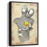 3D Effect Art Love Gold Heart Floral Paper V1 Framed Canvas Prints Wall Art - Painting Canvas,Floating Frame, Home Wall Decor