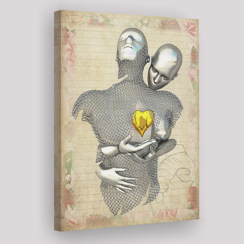 3D Effect Art Love Gold Heart Floral Paper V1 Canvas Prints Wall Art - Painting Canvas, Home Wall Decor, For Sale