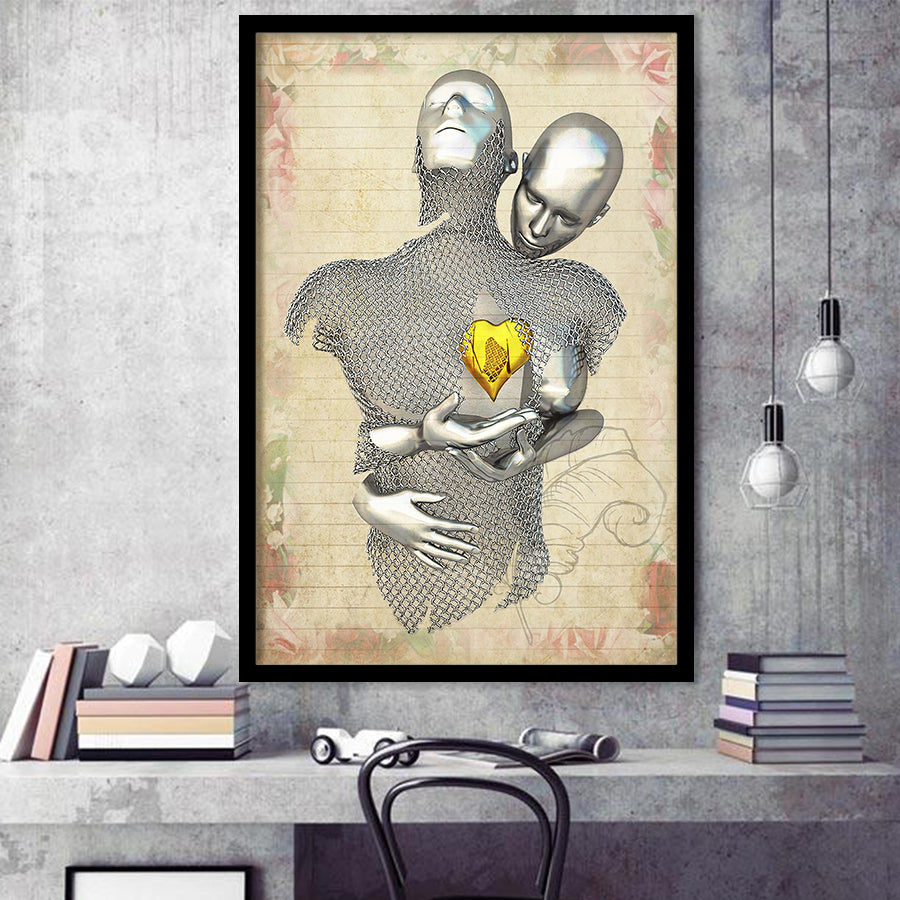 3D Effect Art Love Gold Heart Floral Paper V1 Framed Art Print Wall Decor - Painting Art,Framed Picture,Wall Art