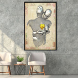 3D Effect Art Love Gold Heart Floral Paper V1 Framed Canvas Prints Wall Art - Painting Canvas,Floating Frame, Home Wall Decor