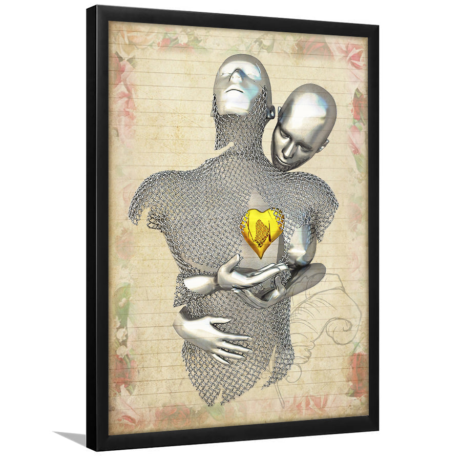 3D Effect Art Love Gold Heart Floral Paper V1 Framed Art Print Wall Decor - Painting Art,Framed Picture,Wall Art