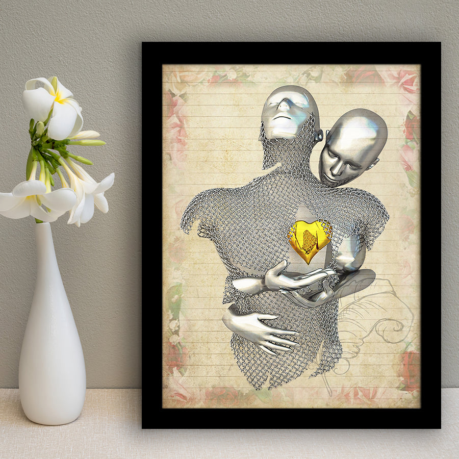3D Effect Art Love Gold Heart Floral Paper V1 Framed Art Print Wall Decor - Painting Art,Framed Picture,Wall Art