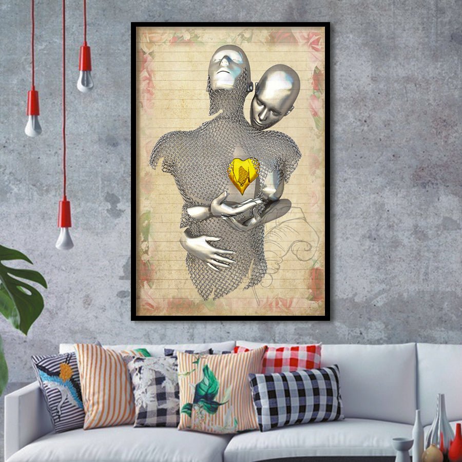 3D Effect Art Love Gold Heart Floral Paper V1 Framed Art Print Wall Decor - Painting Art,Framed Picture,Wall Art