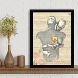 3D Effect Art Love Gold Heart Floral Paper Lyric Song V1 Framed Canvas Prints Wall Art - Painting Canvas,Floating Frame, Wall Decor