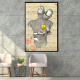 3D Effect Art Love Gold Heart Floral Paper Lyric Song V1 Framed Canvas Prints Wall Art - Painting Canvas,Floating Frame, Wall Decor