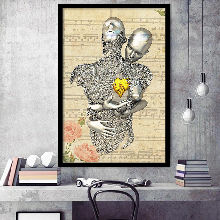 3D Effect Art Love Gold Heart Floral Paper Lyric Song V1 Framed Art Print Wall Decor - Painting Art,Framed Picture,Wall Art
