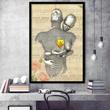 3D Effect Art Love Gold Heart Floral Paper Lyric Song V1 Framed Art Print Wall Decor - Painting Art,Framed Picture,Wall Art
