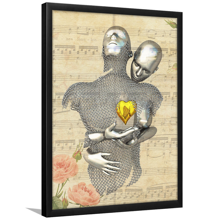 3D Effect Art Love Gold Heart Floral Paper Lyric Song V1 Framed Art Print Wall Decor - Painting Art,Framed Picture,Wall Art