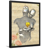3D Effect Art Love Gold Heart Floral Paper Lyric Song V1 Framed Art Print Wall Decor - Painting Art,Framed Picture,Wall Art