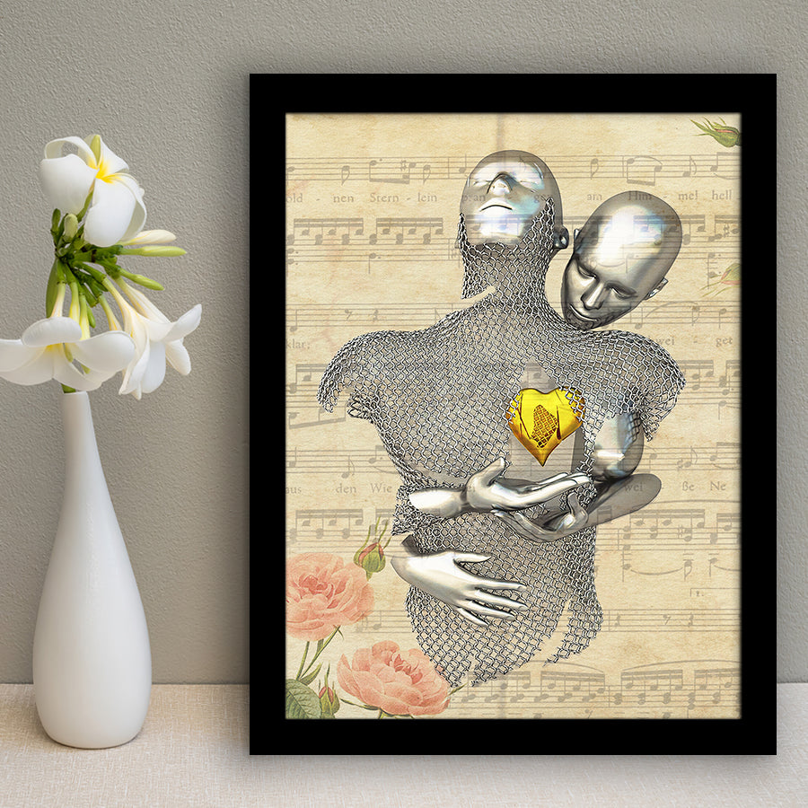 3D Effect Art Love Gold Heart Floral Paper Lyric Song V1 Framed Art Print Wall Decor - Painting Art,Framed Picture,Wall Art