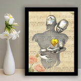 3D Effect Art Love Gold Heart Floral Paper Lyric Song V1 Framed Art Print Wall Decor - Painting Art,Framed Picture,Wall Art