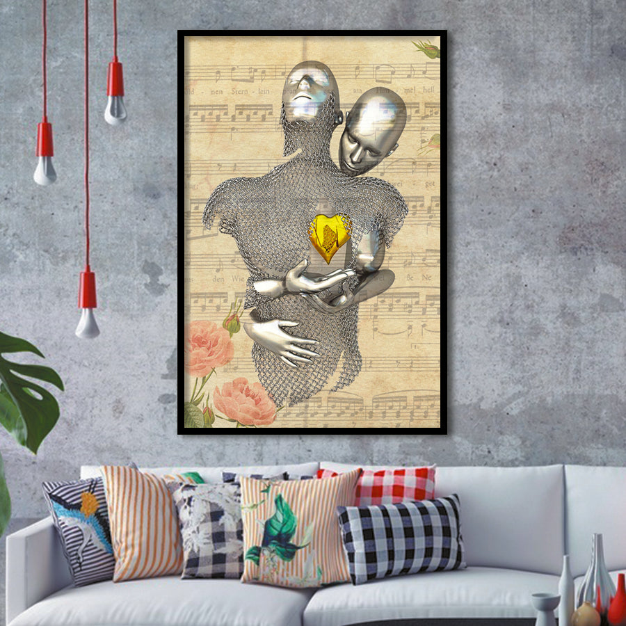 3D Effect Art Love Gold Heart Floral Paper Lyric Song V1 Framed Art Print Wall Decor - Painting Art,Framed Picture,Wall Art