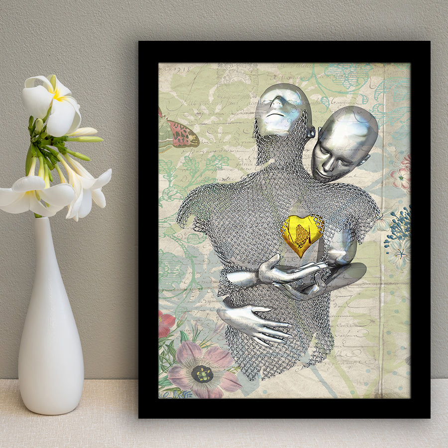 3D Effect Art Love Gold Heart Floral Paper Lyric Song V2 Framed Art Print Wall Decor - Painting Art,Framed Picture,Wall Art