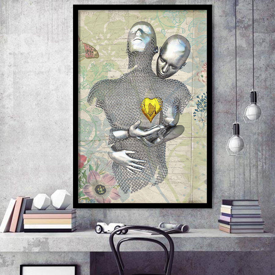 3D Effect Art Love Gold Heart Floral Paper Lyric Song V2 Framed Art Print Wall Decor - Painting Art,Framed Picture,Wall Art