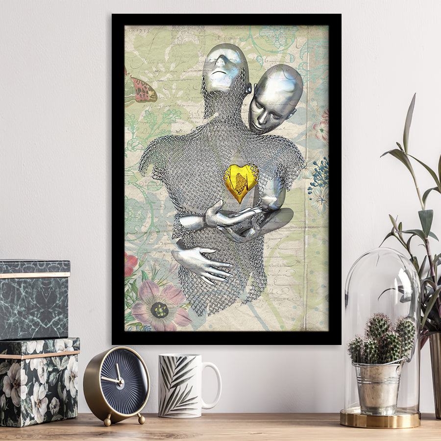 3D Effect Art Love Gold Heart Floral Paper Lyric Song V2 Framed Art Print Wall Decor - Painting Art,Framed Picture,Wall Art