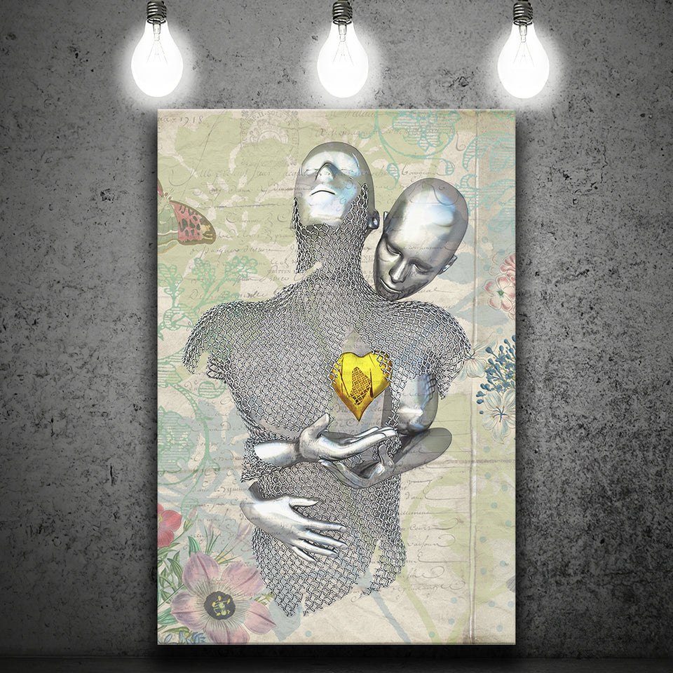 3D Effect Art Love Gold Heart Floral Paper Lyric Song V2 Canvas Prints Wall Art - Painting Canvas, Home Wall Decor, For Sale