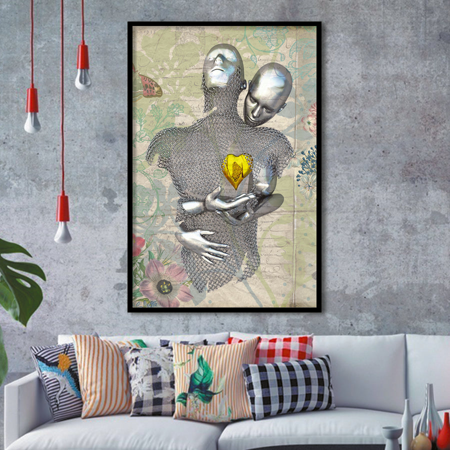 3D Effect Art Love Gold Heart Floral Paper Lyric Song V2 Framed Art Print Wall Decor - Painting Art,Framed Picture,Wall Art
