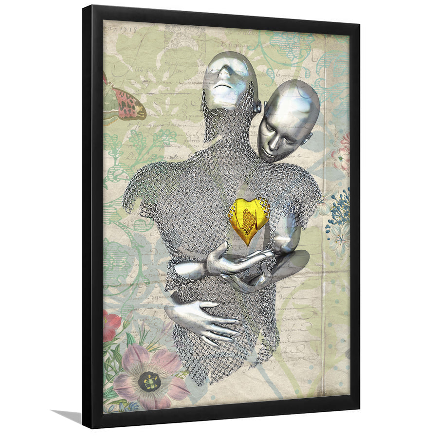 3D Effect Art Love Gold Heart Floral Paper Lyric Song V2 Framed Art Print Wall Decor - Painting Art,Framed Picture,Wall Art