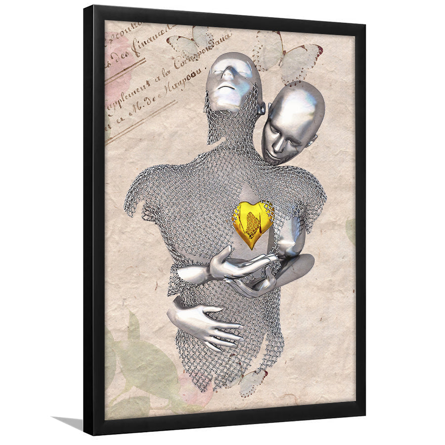 3D Effect Art Love Gold Heart Floral Paper Lyric Song V3 Framed Art Print Wall Decor - Painting Art,Framed Picture,Wall Art