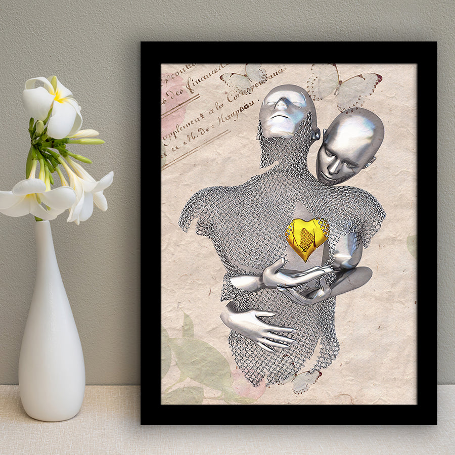 3D Effect Art Love Gold Heart Floral Paper Lyric Song V3 Framed Art Print Wall Decor - Painting Art,Framed Picture,Wall Art