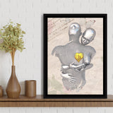 3D Effect Art Love Gold Heart Floral Paper Lyric Song V3 Framed Canvas Prints Wall Art - Painting Canvas,Floating Frame, Wall Decor