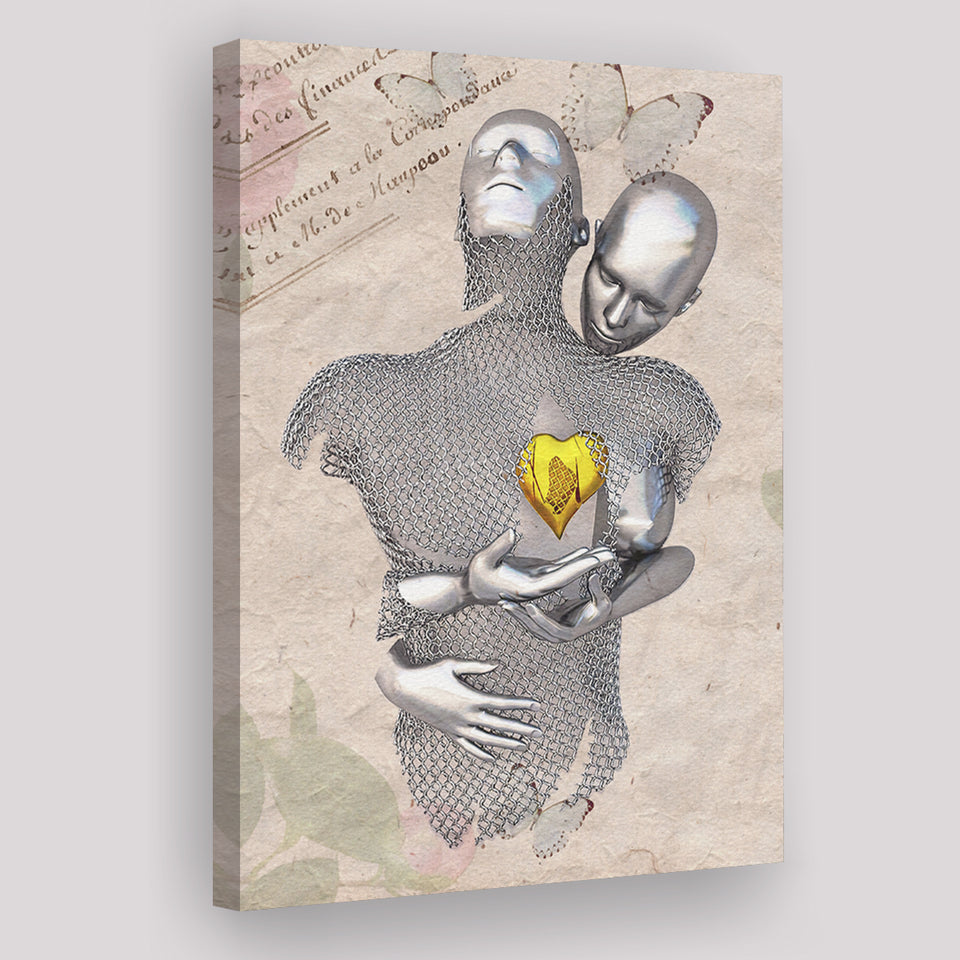 3D Effect Art Love Gold Heart Floral Paper Lyric Song V3 Canvas Prints Wall Art - Painting Canvas, Home Wall Decor, For Sale
