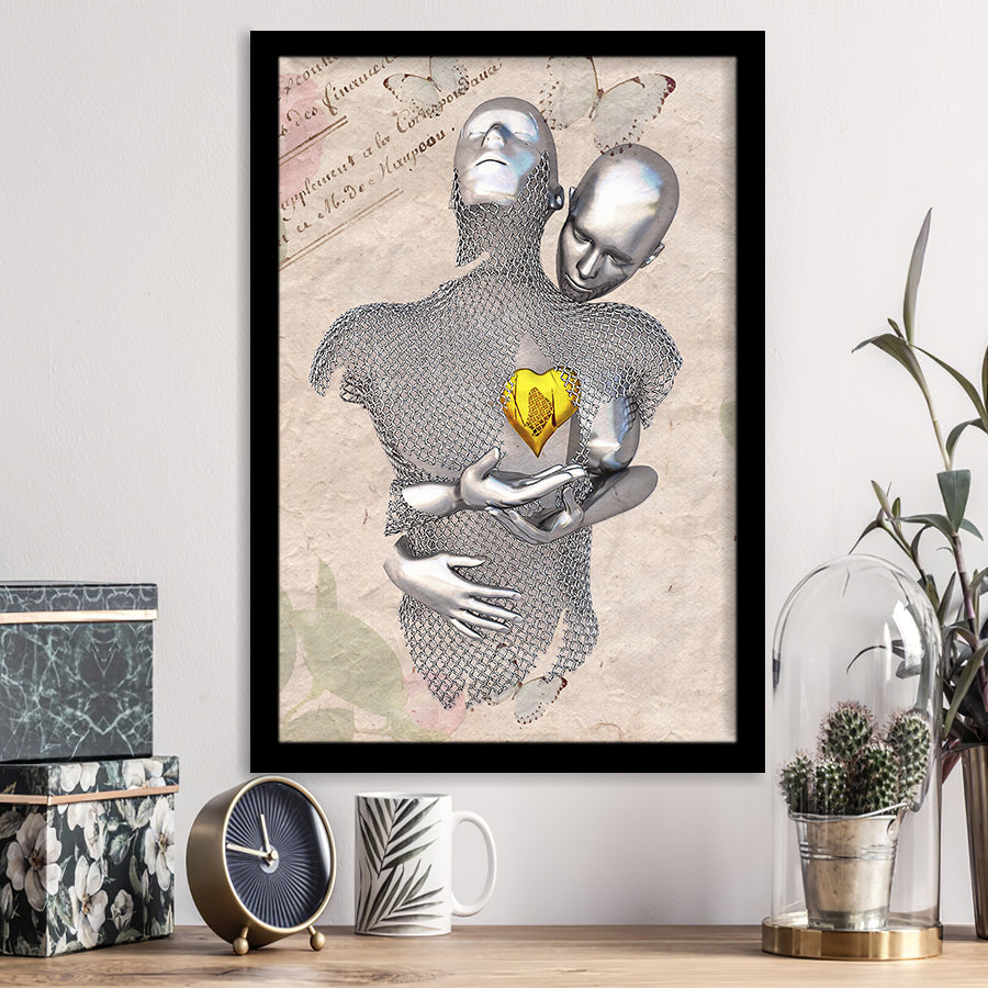 3D Effect Art Love Gold Heart Floral Paper Lyric Song V3 Framed Art Print Wall Decor - Painting Art,Framed Picture,Wall Art