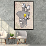 3D Effect Art Love Gold Heart Floral Paper Lyric Song V3 Framed Canvas Prints Wall Art - Painting Canvas,Floating Frame, Wall Decor