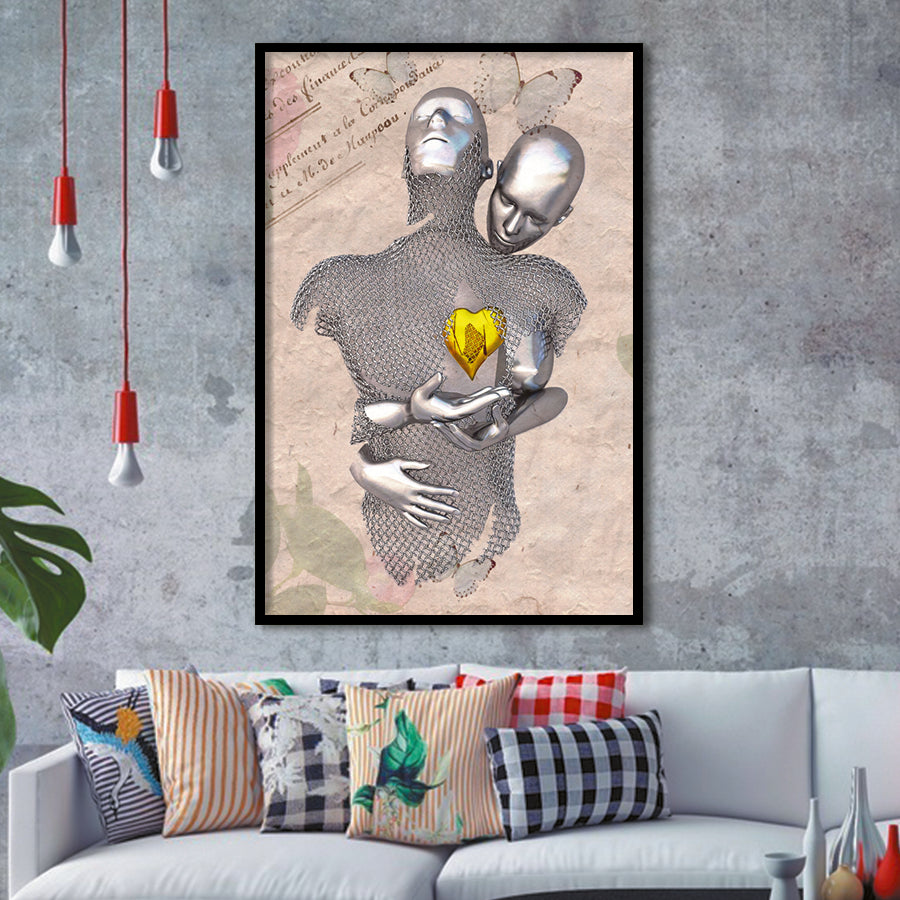 3D Effect Art Love Gold Heart Floral Paper Lyric Song V3 Framed Art Print Wall Decor - Painting Art,Framed Picture,Wall Art