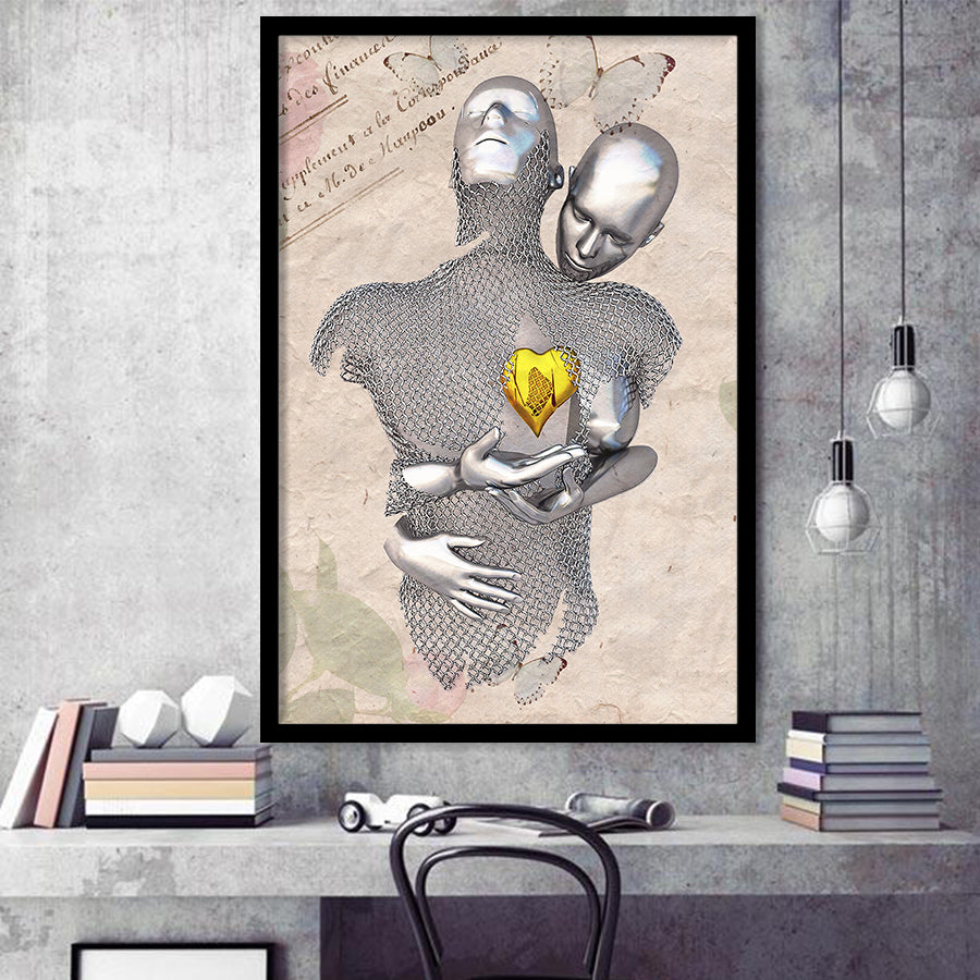 3D Effect Art Love Gold Heart Floral Paper Lyric Song V3 Framed Art Print Wall Decor - Painting Art,Framed Picture,Wall Art