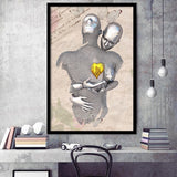 3D Effect Art Love Gold Heart Floral Paper Lyric Song V3 Framed Art Print Wall Decor - Painting Art,Framed Picture,Wall Art