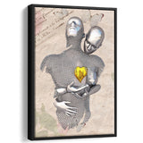 3D Effect Art Love Gold Heart Floral Paper Lyric Song V3 Framed Canvas Prints Wall Art - Painting Canvas,Floating Frame, Wall Decor