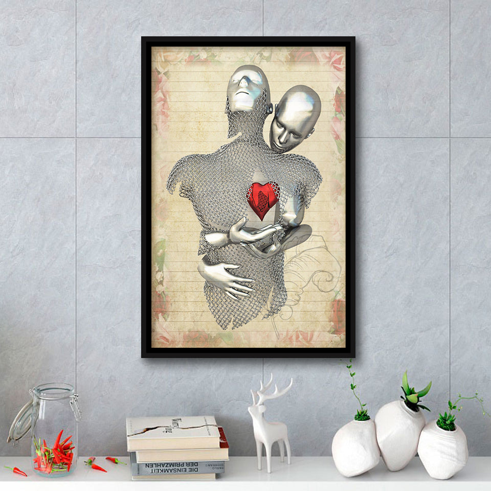 3D Effect Art Love Red Moon Heart Floral Paper V1 Framed Canvas Prints Wall Art - Painting Canvas,Floating Frame, Home Wall Decor