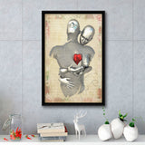 3D Effect Art Love Red Moon Heart Floral Paper V1 Framed Canvas Prints Wall Art - Painting Canvas,Floating Frame, Home Wall Decor