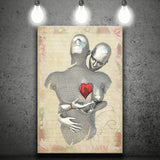 3D Effect Art Love Red Moon Heart Floral Paper V1 Canvas Prints Wall Art - Painting Canvas, Home Wall Decor, For Sale