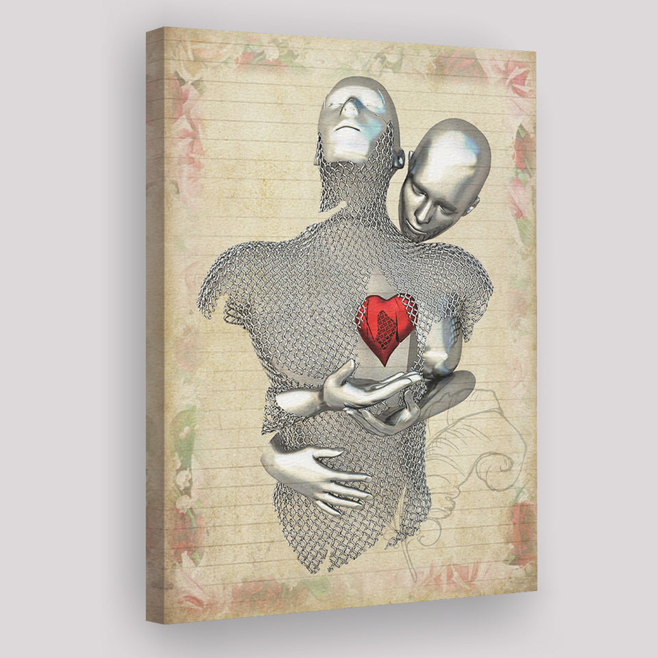 3D Effect Art Love Red Moon Heart Floral Paper V1 Canvas Prints Wall Art - Painting Canvas, Home Wall Decor, For Sale