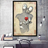 3D Effect Art Love Red Moon Heart Floral Paper V1 Framed Art Print Wall Decor - Painting Art,Framed Picture,Wall Art