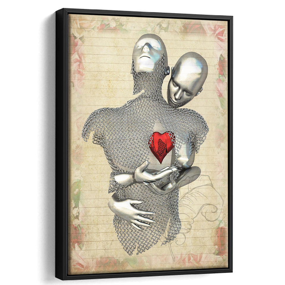 3D Effect Art Love Red Moon Heart Floral Paper V1 Framed Canvas Prints Wall Art - Painting Canvas,Floating Frame, Home Wall Decor