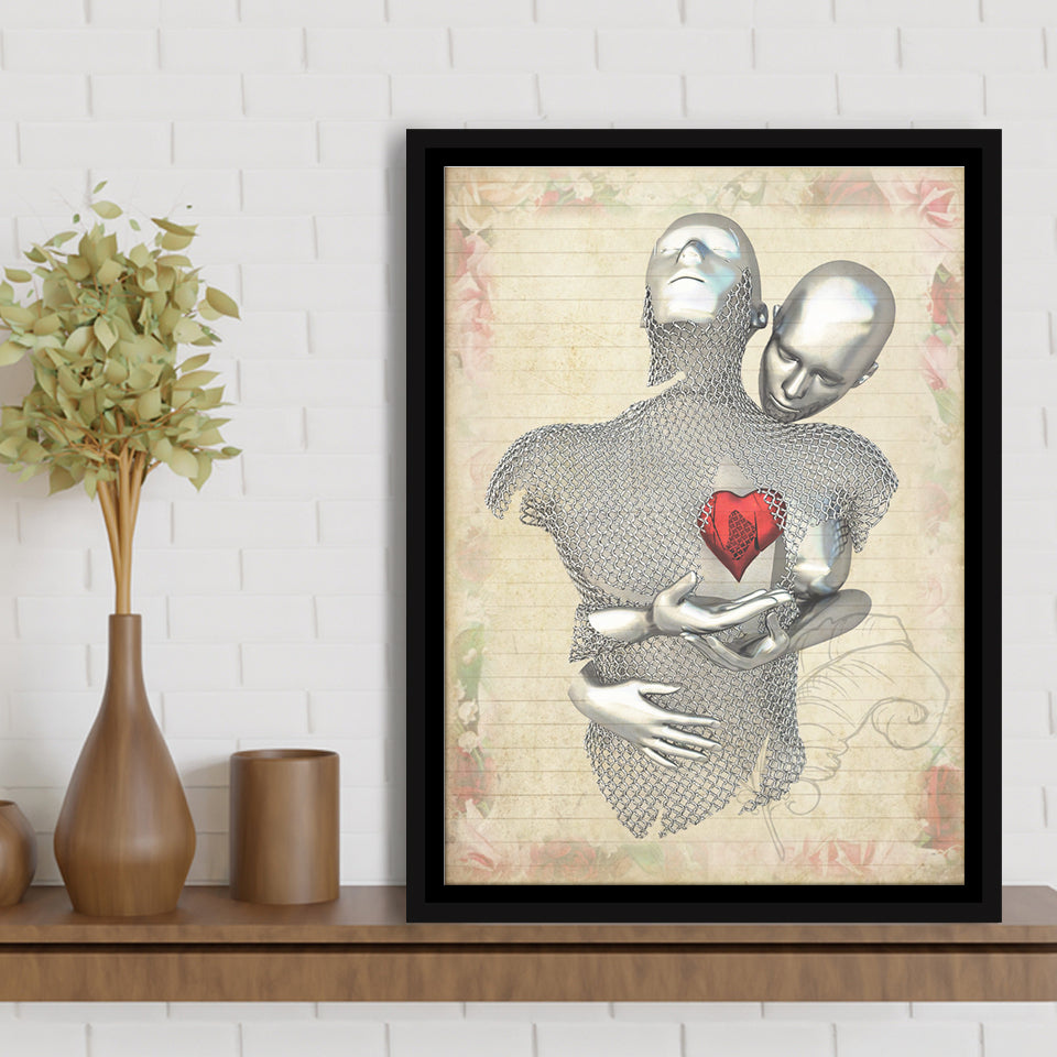 3D Effect Art Love Red Moon Heart Floral Paper V1 Framed Canvas Prints Wall Art - Painting Canvas,Floating Frame, Home Wall Decor