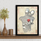 3D Effect Art Love Red Moon Heart Floral Paper V1 Framed Canvas Prints Wall Art - Painting Canvas,Floating Frame, Home Wall Decor