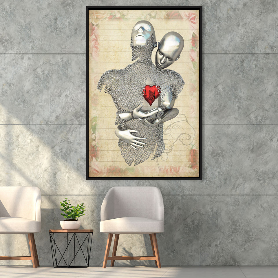 3D Effect Art Love Red Moon Heart Floral Paper V1 Framed Canvas Prints Wall Art - Painting Canvas,Floating Frame, Home Wall Decor