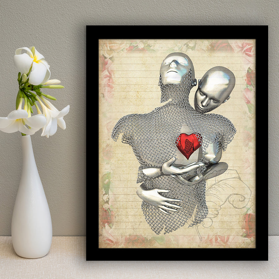 3D Effect Art Love Red Moon Heart Floral Paper V1 Framed Art Print Wall Decor - Painting Art,Framed Picture,Wall Art