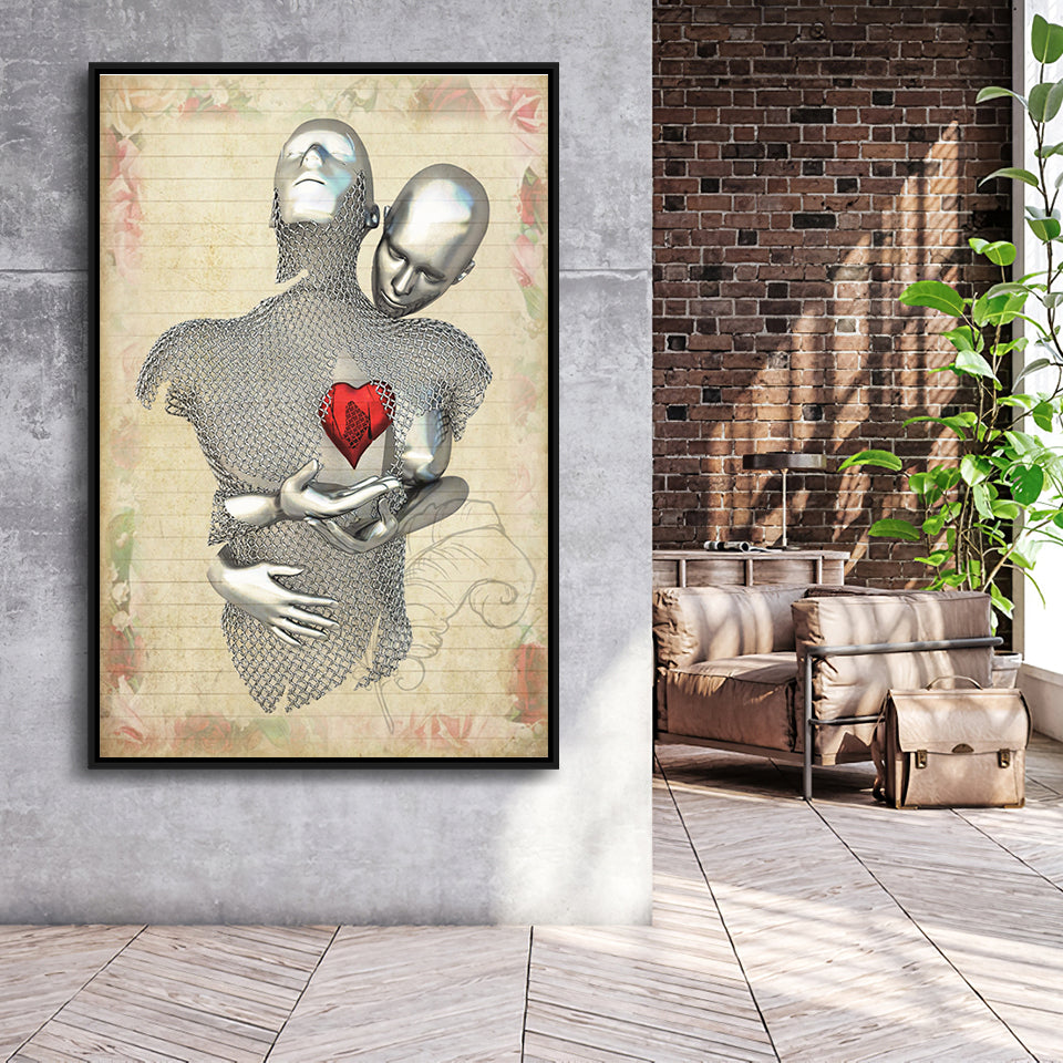 3D Effect Art Love Red Moon Heart Floral Paper V1 Framed Canvas Prints Wall Art - Painting Canvas,Floating Frame, Home Wall Decor
