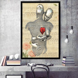 3D Effect Art Love Red Moon Heart Floral Paper Lyric Song V1 Framed Art Print Wall Decor - Painting Art,Framed Picture,Wall Art