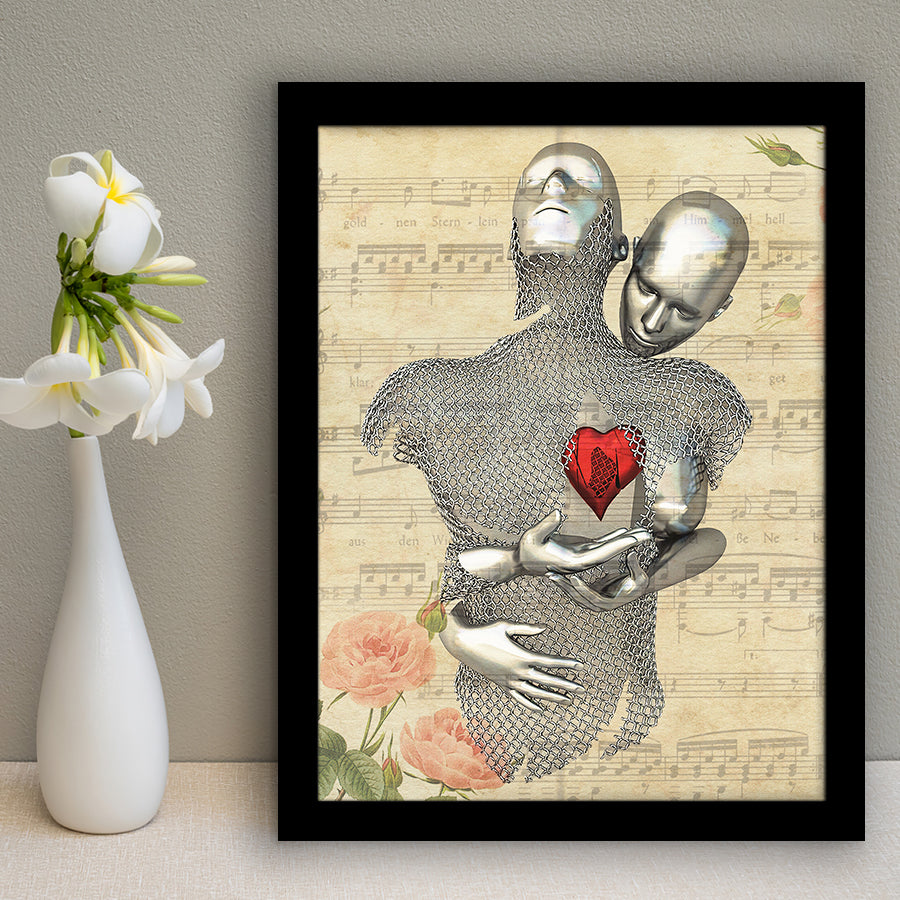3D Effect Art Love Red Moon Heart Floral Paper Lyric Song V1 Framed Art Print Wall Decor - Painting Art,Framed Picture,Wall Art